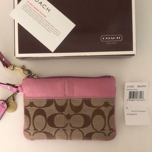 Coach Signature Collection Wristlet (Khaki and Pink) Mini Purse